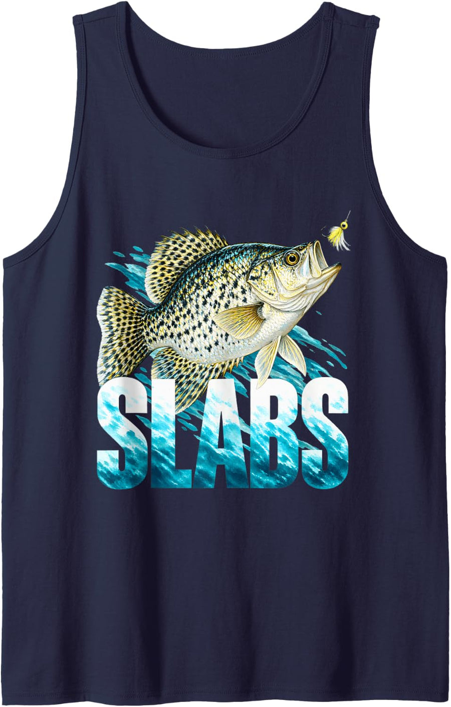 Slabs Crappie Fish and Lure Sleeveless Tank Top - Navy Blue