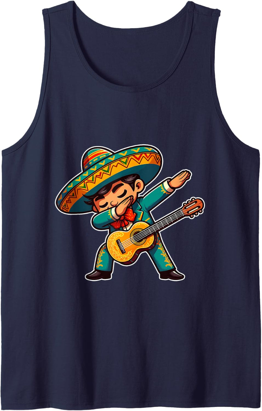 Funny Cinco de Mayo Mexican Mariachi Boy Dabbing with Guitar Sleeveless Tank Top - Navy Blue