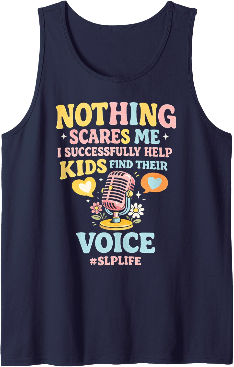 SLP Speech-Language Pathologist Helps Kids Find Voice Sleeveless Tank Top - Navy Blue