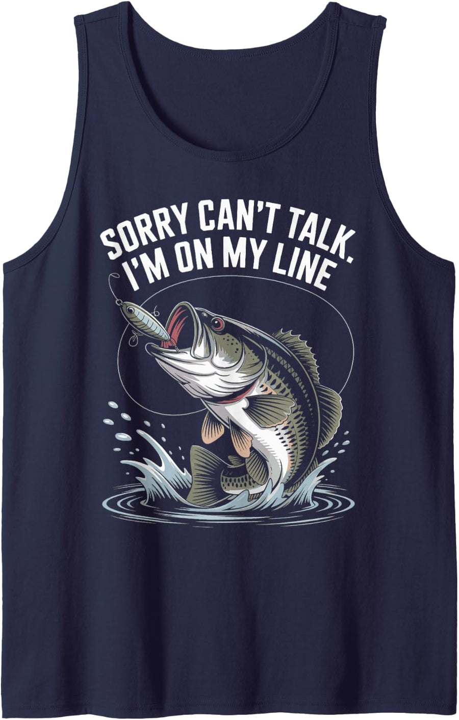 Sorry Can't Talk I'm On My Other Line Funny Fisherman Angler Sleeveless Tank Top - Navy Blue