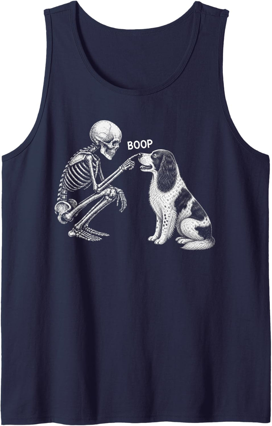 Skeleton Boop English Springer Spaniel Dog Nose Halloween Sleeveless Tank Top - Navy Blue