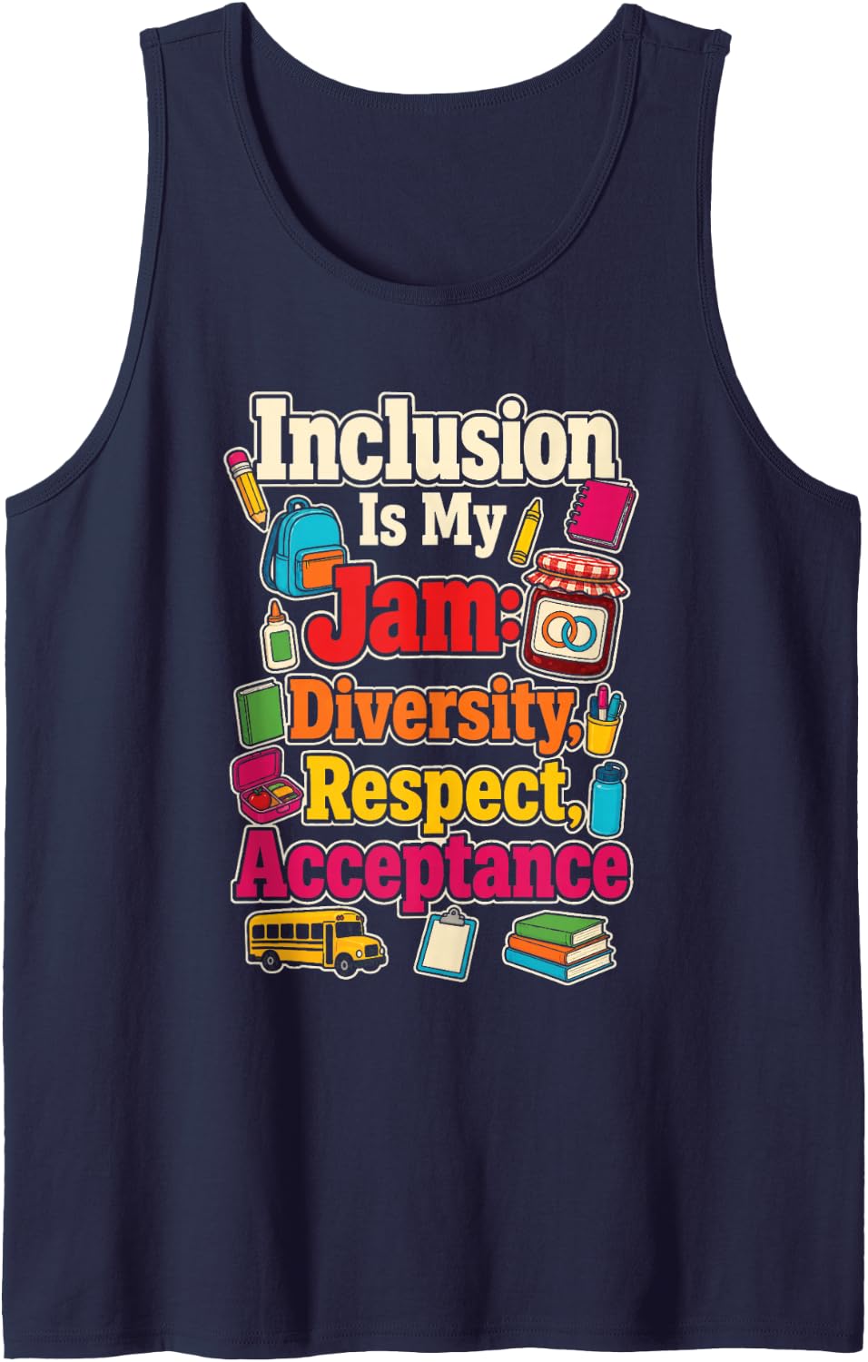 Special Education Inclusion is My Jam Diversity Respect Sleeveless Tank Top - Navy Blue