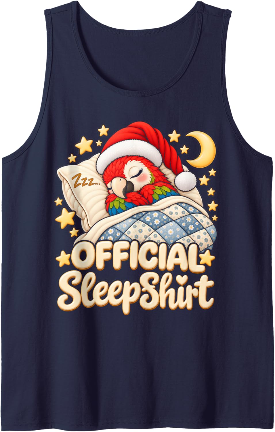 Sleeping Parrot Santa Hat Christmas Bedtime Girls Women Kids Sleeveless Tank Top - Navy Blue