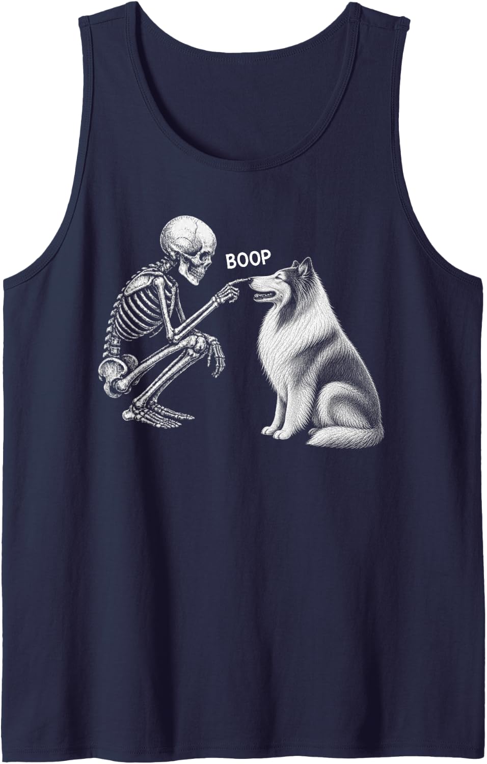 Skeleton Boop Rough Collie Dog Nose Vintage Halloween Sleeveless Tank Top - Navy Blue