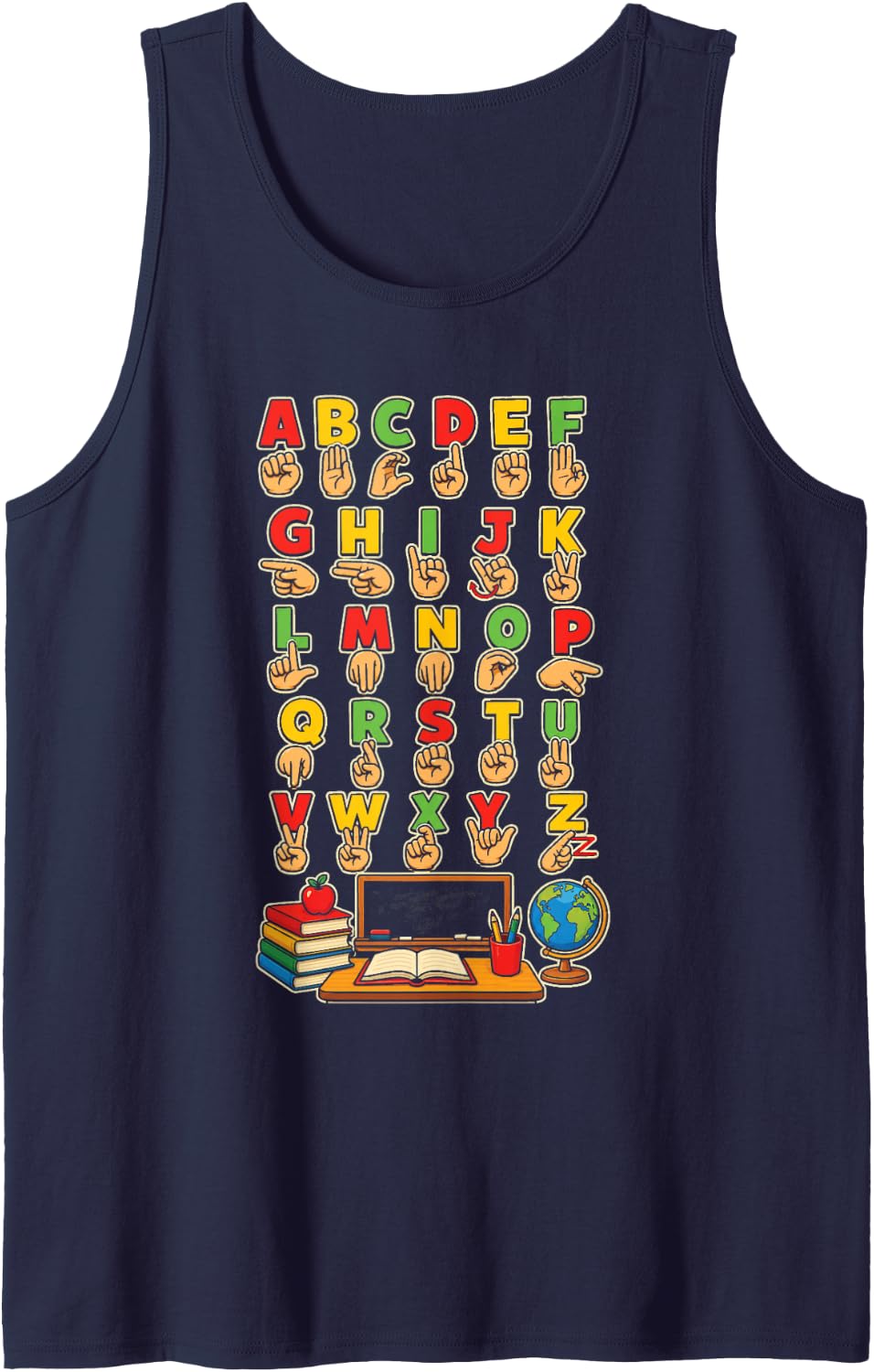 Special Education Sped Team Sign Language Alphabet A to Z Sleeveless Tank Top - Navy Blue