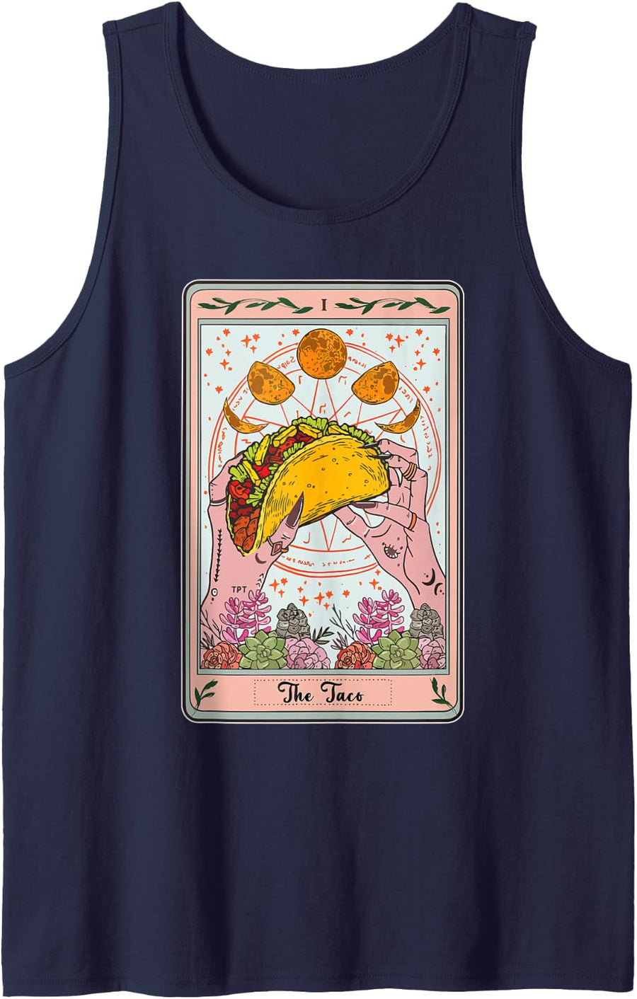Taco Tarot Card Cinco Mayo Funny Mexican Tuesday Men Women Tank Top - Navy Blue