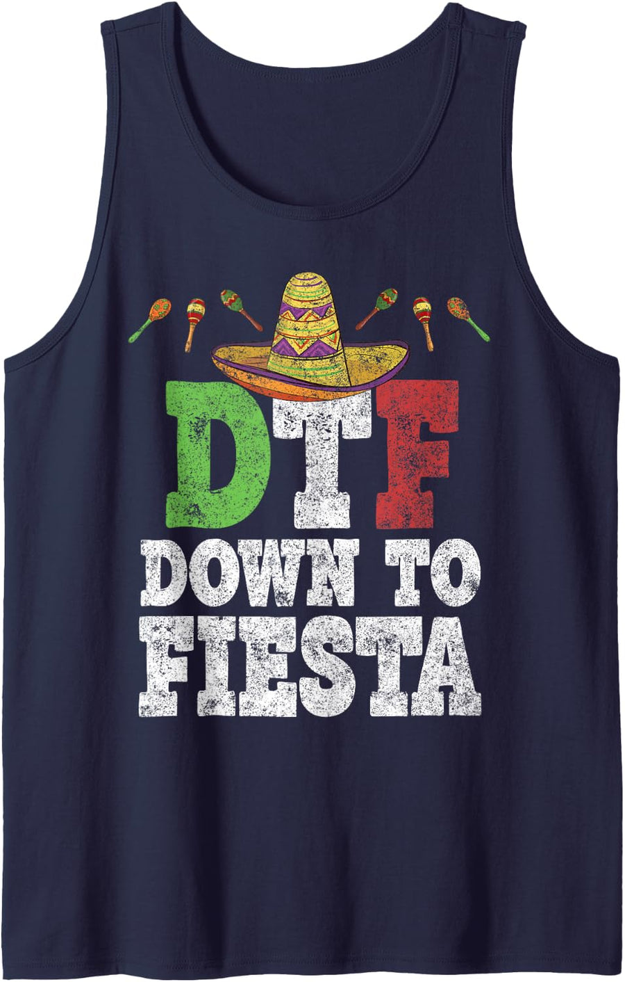 DTF Down to Fiesta Humor Cinco De Mayo Party Tank Top - Navy Blue