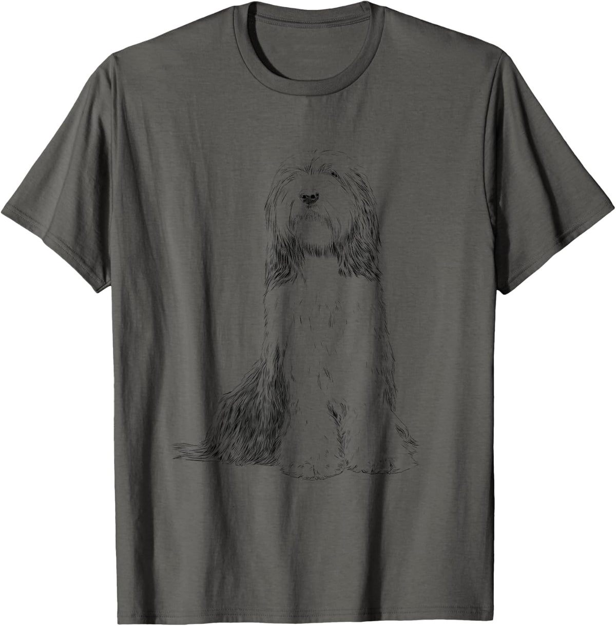 Sitting Dog Bearded Collie T-Shirt - Asphalt Grey
