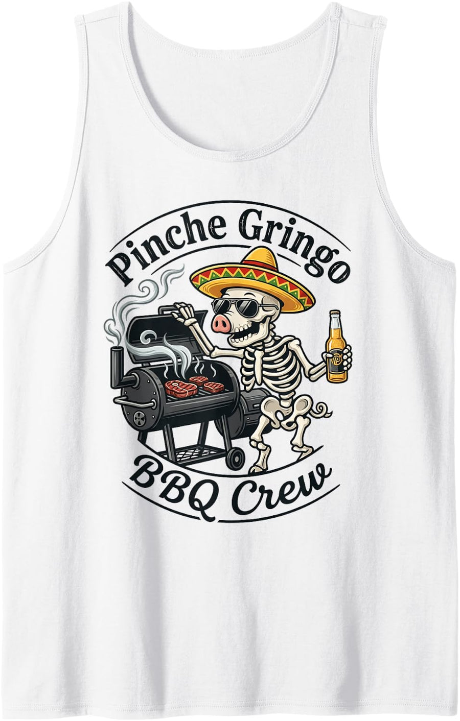 Pinche Gringo BBQ Crew Funny Skeleton Cinco De Mayo Grill Tank Top - White