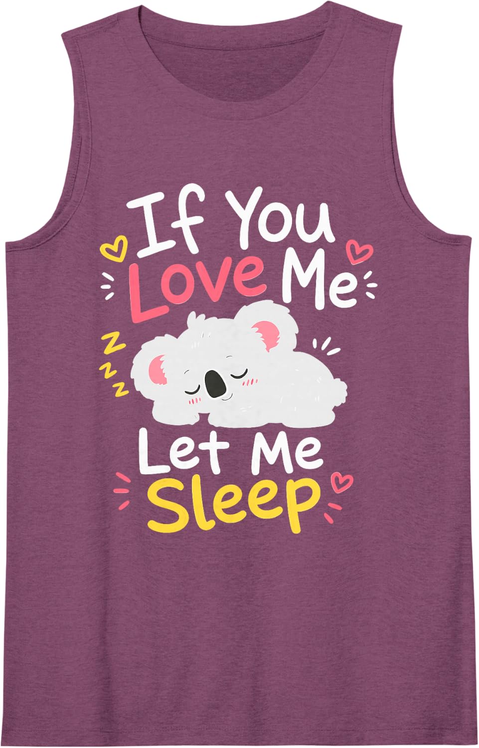 Sleeping Koala Humor Sleeveless Tank Top - Purple
