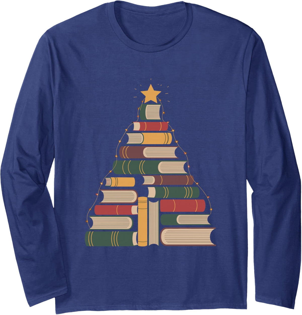 Snowy Book Tree Christmas for Readers and Librarians Long Sleeve T-Shirt - Adult Unisex Navy Blue