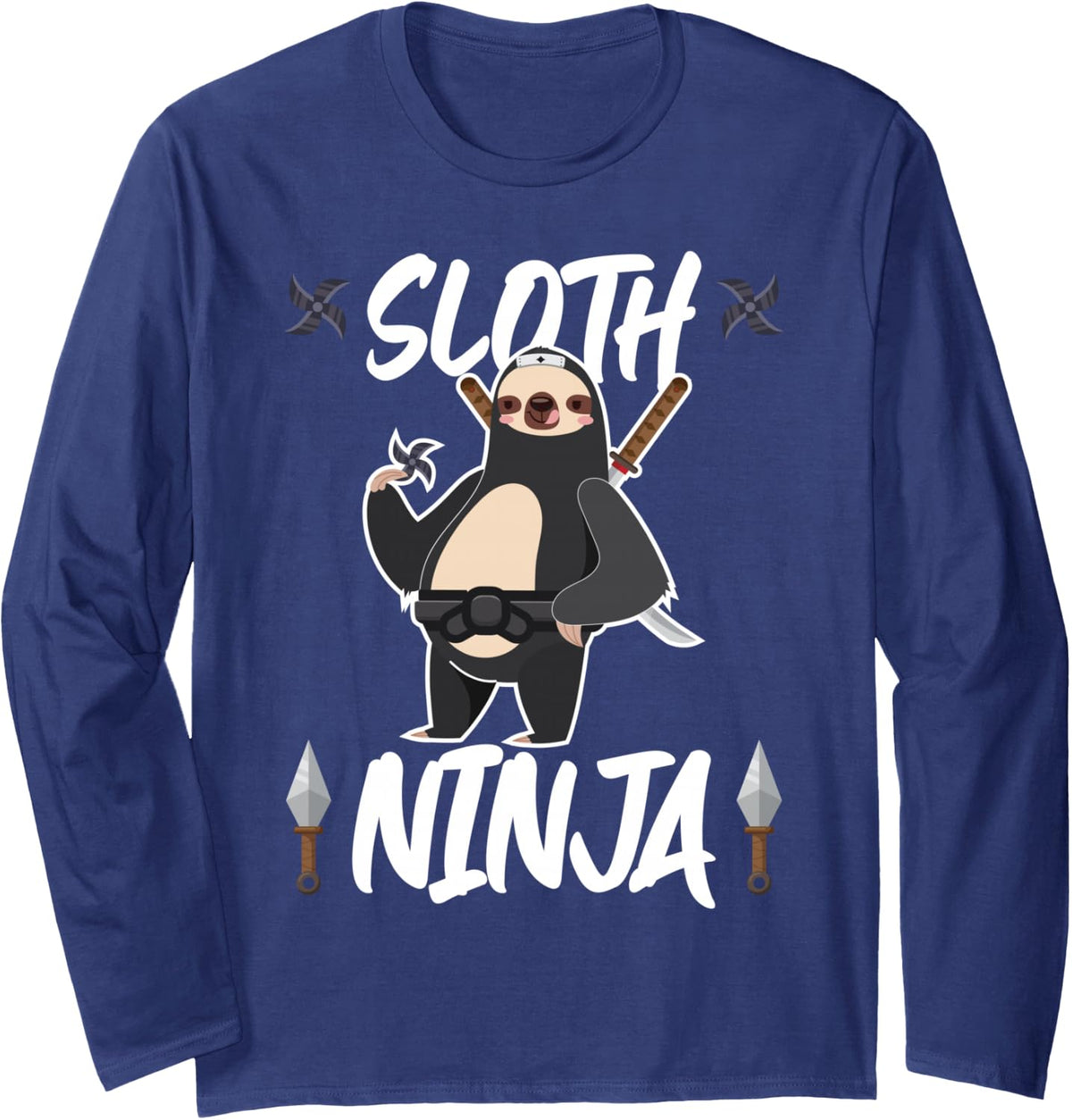 Sloth Ninja Sloth Ninja Throwing Star Long Sleeve T-Shirt - Adult Unisex Navy Blue