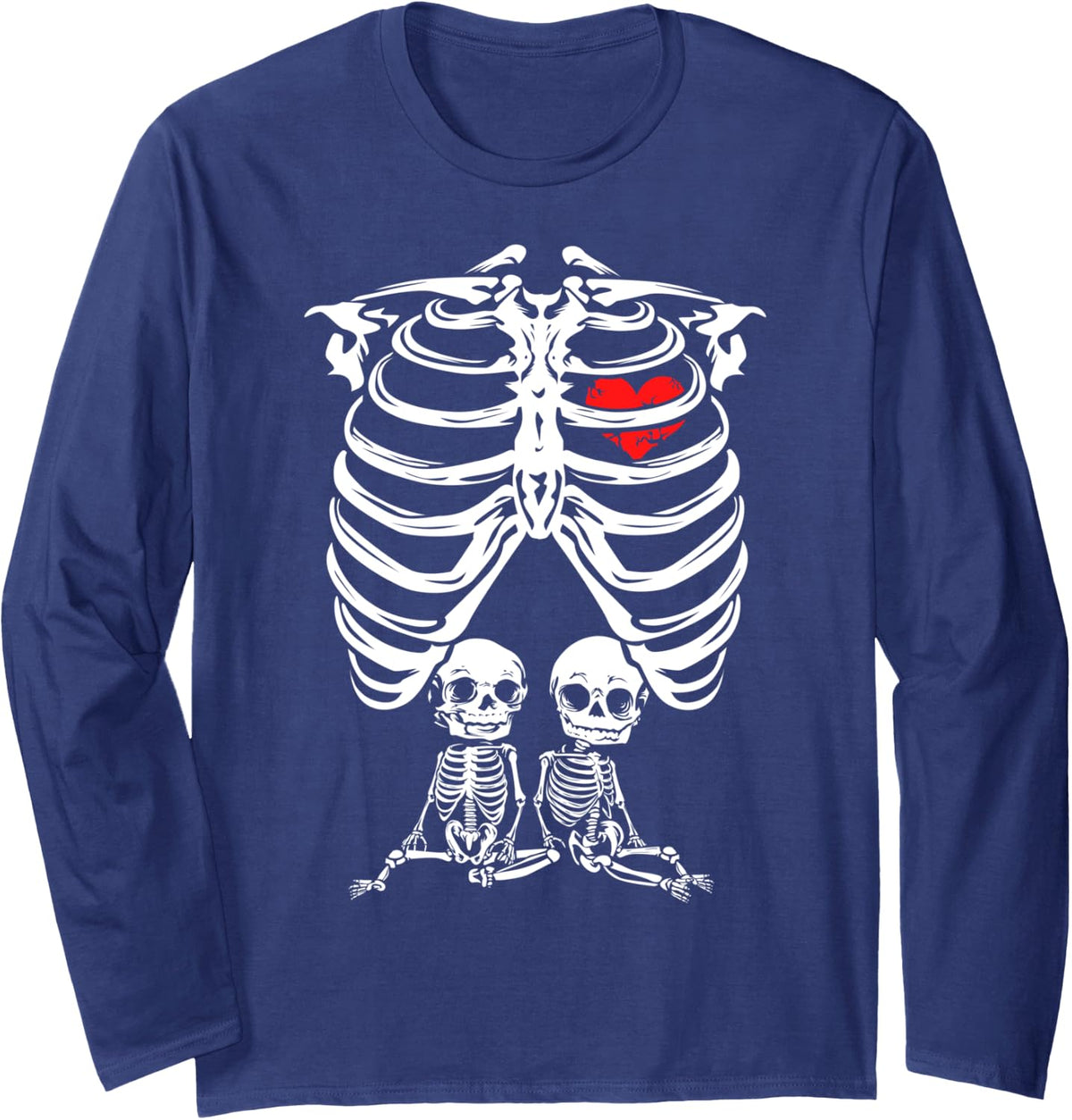 Skeleton Twin Pregnancy Gift Women Funny Twins Announcement Long Sleeve T-Shirt - Adult Unisex Navy Blue