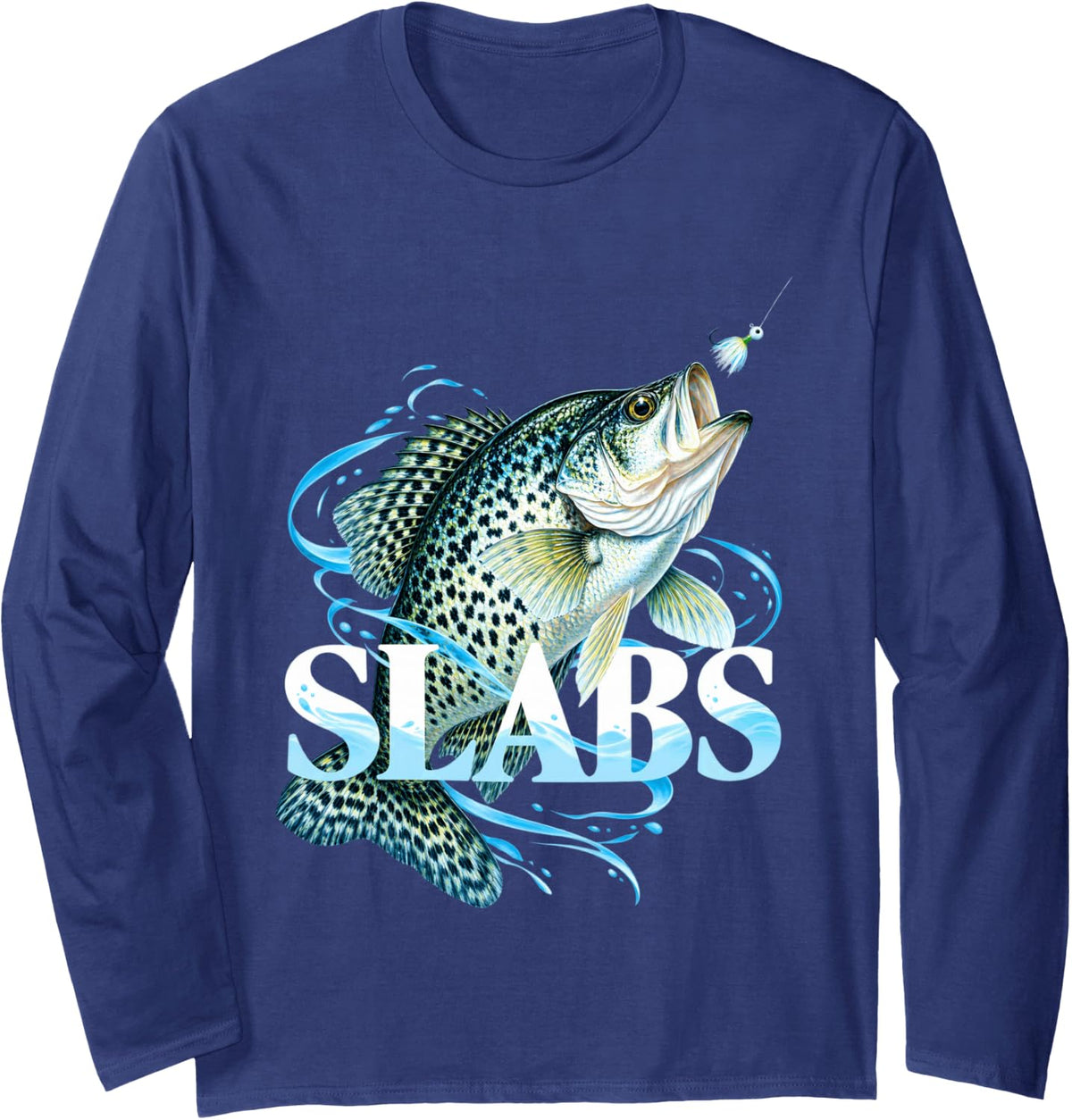 Slabs Crappie Fish Long Sleeve T-Shirt - Adult Unisex Navy Blue