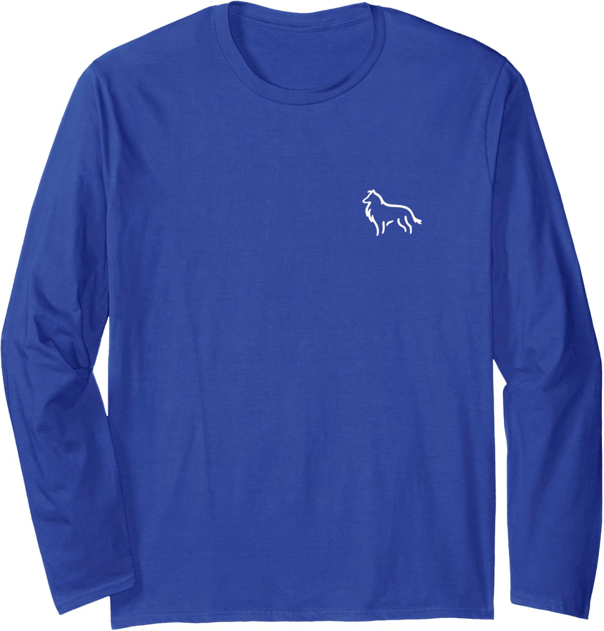 Simple Minimalist Badge Patch Line Art Collie Long Sleeve T-Shirt - Adult Unisex Royal Blue