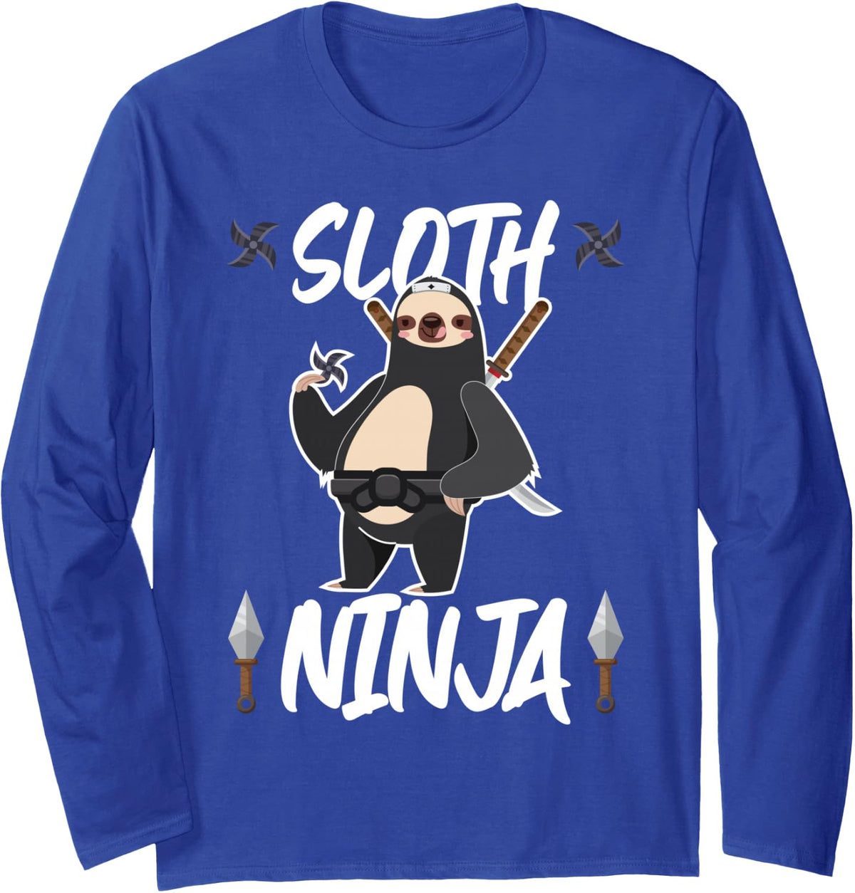 Sloth Ninja Sloth Ninja Throwing Star Long Sleeve T-Shirt - Adult Unisex Royal Blue
