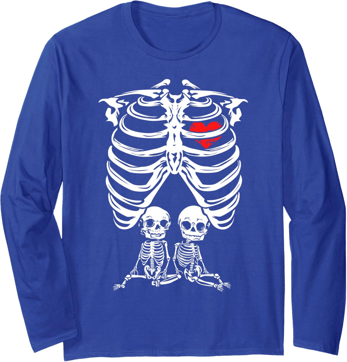 Skeleton Twin Pregnancy Gift Women Funny Twins Announcement Long Sleeve T-Shirt - Adult Unisex Royal Blue