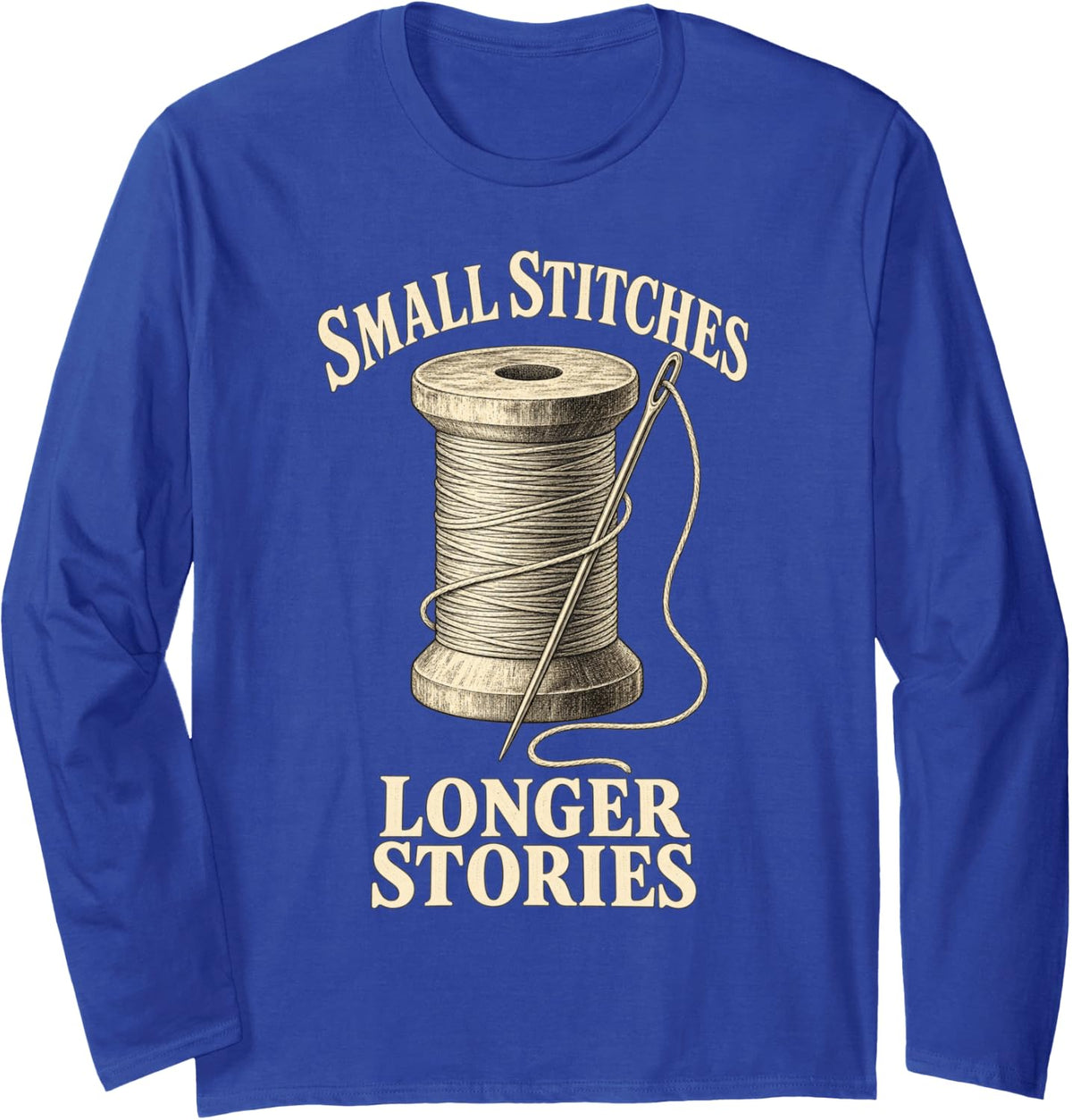 Slow Stitching Visible Mending Vintage Sewing Thread Art Long Sleeve T-Shirt - Adult Unisex Royal Blue