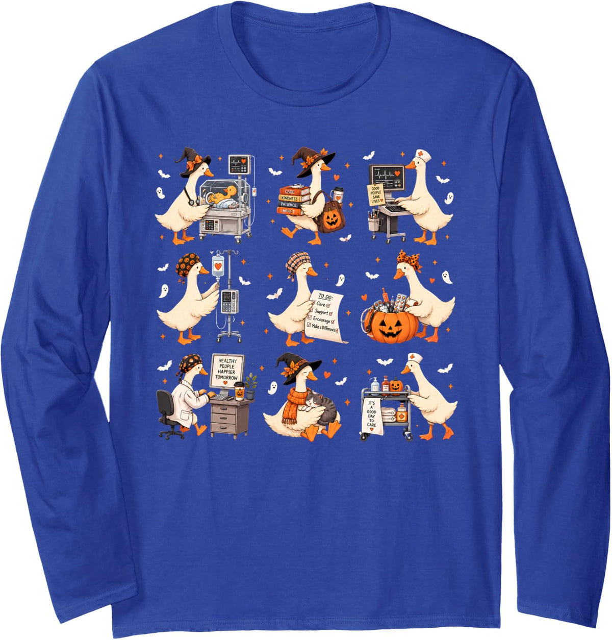 Silly Goose NICU Postpartum Nurse Mother Baby Halloween Long Sleeve T-Shirt - Adult Unisex Royal Blue