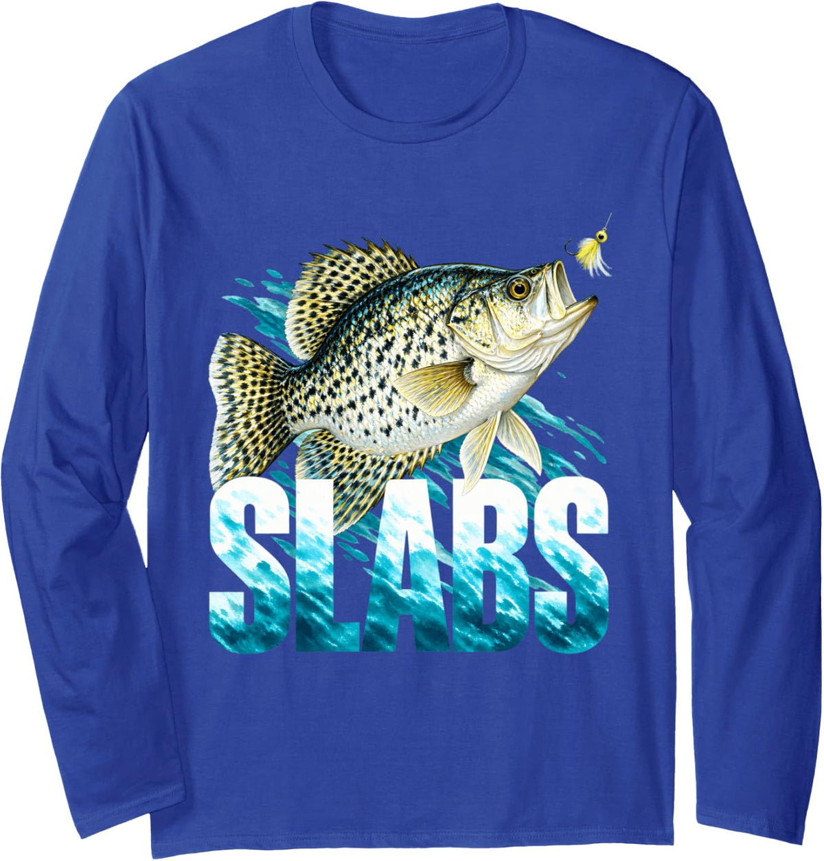 Slabs Crappie Fish and Lure Long Sleeve T-Shirt - Adult Unisex Royal Blue