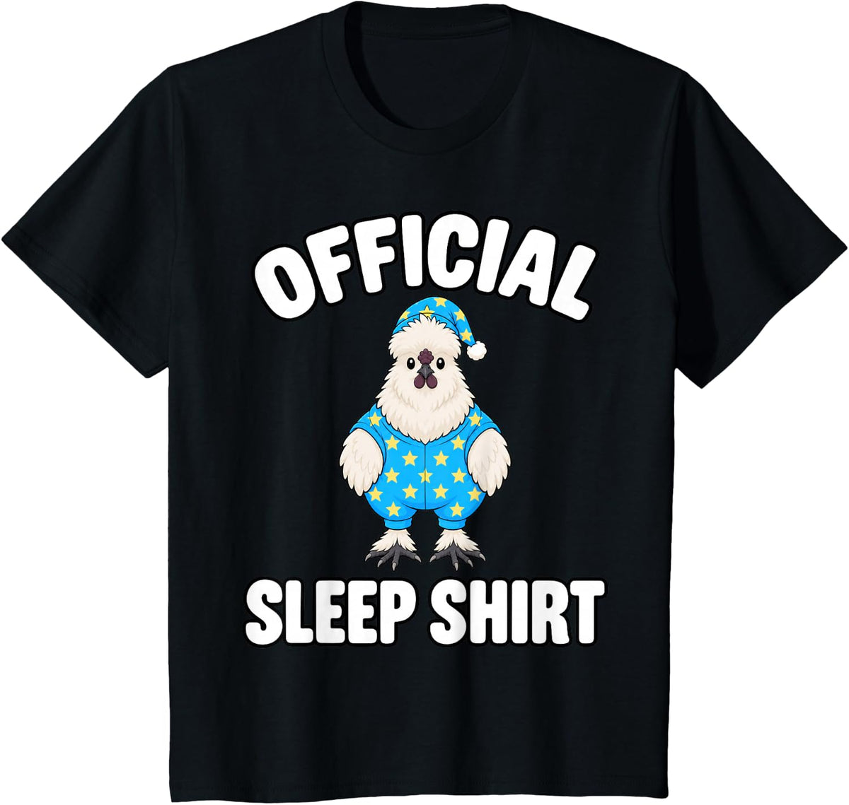 Silkie Chicken Sleeping in Pajamas Official Sleepshirt Cute T-Shirt - Black