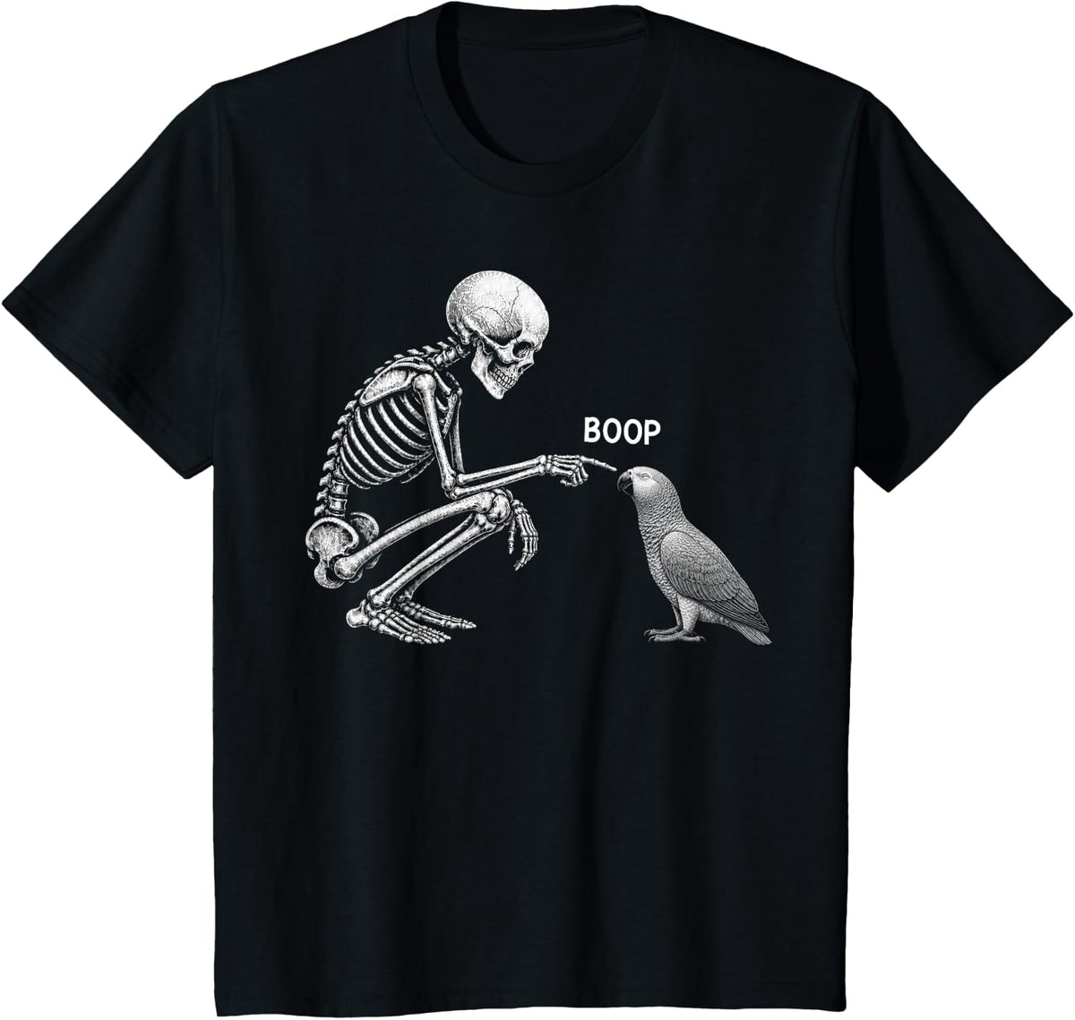Skeleton Boop African Grey Parrot Nose Vintage Halloween T-Shirt - Black