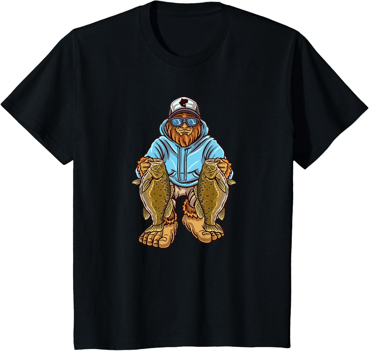 Smallmouth Bass Fishing Bigfoot Fisherman T-Shirt - Black