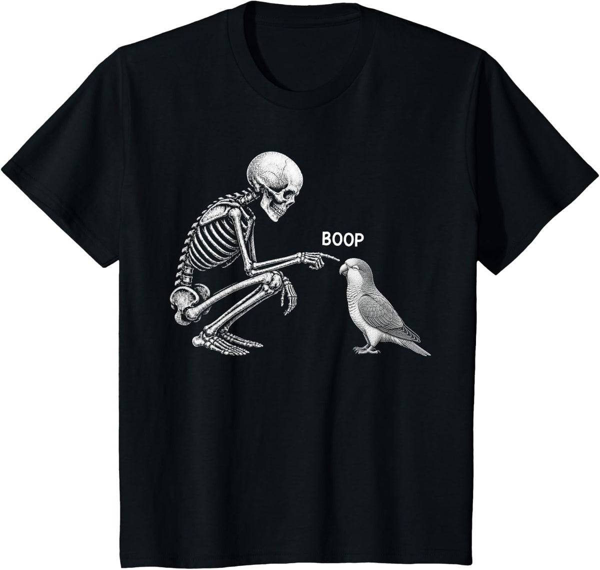 Skeleton Boop Quaker Parrot Nose Vintage Halloween Bird T-Shirt - Black