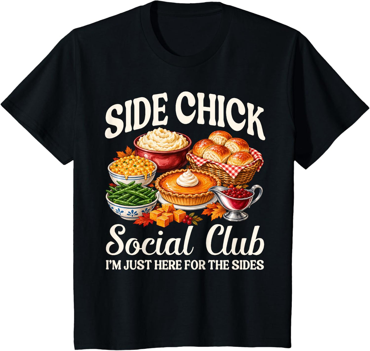 Side Chick Social Club Thanksgiving Side Dish Doodle Kids T-Shirt - Black