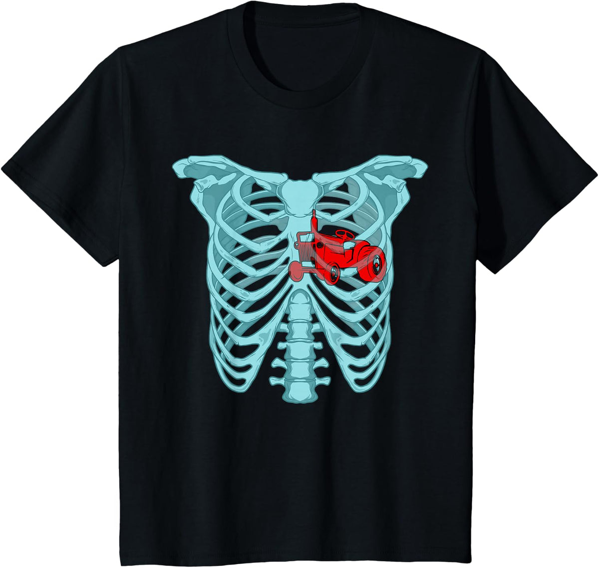 Skeleton rib cage tractor lover farmer funny Halloween T-Shirt - Black