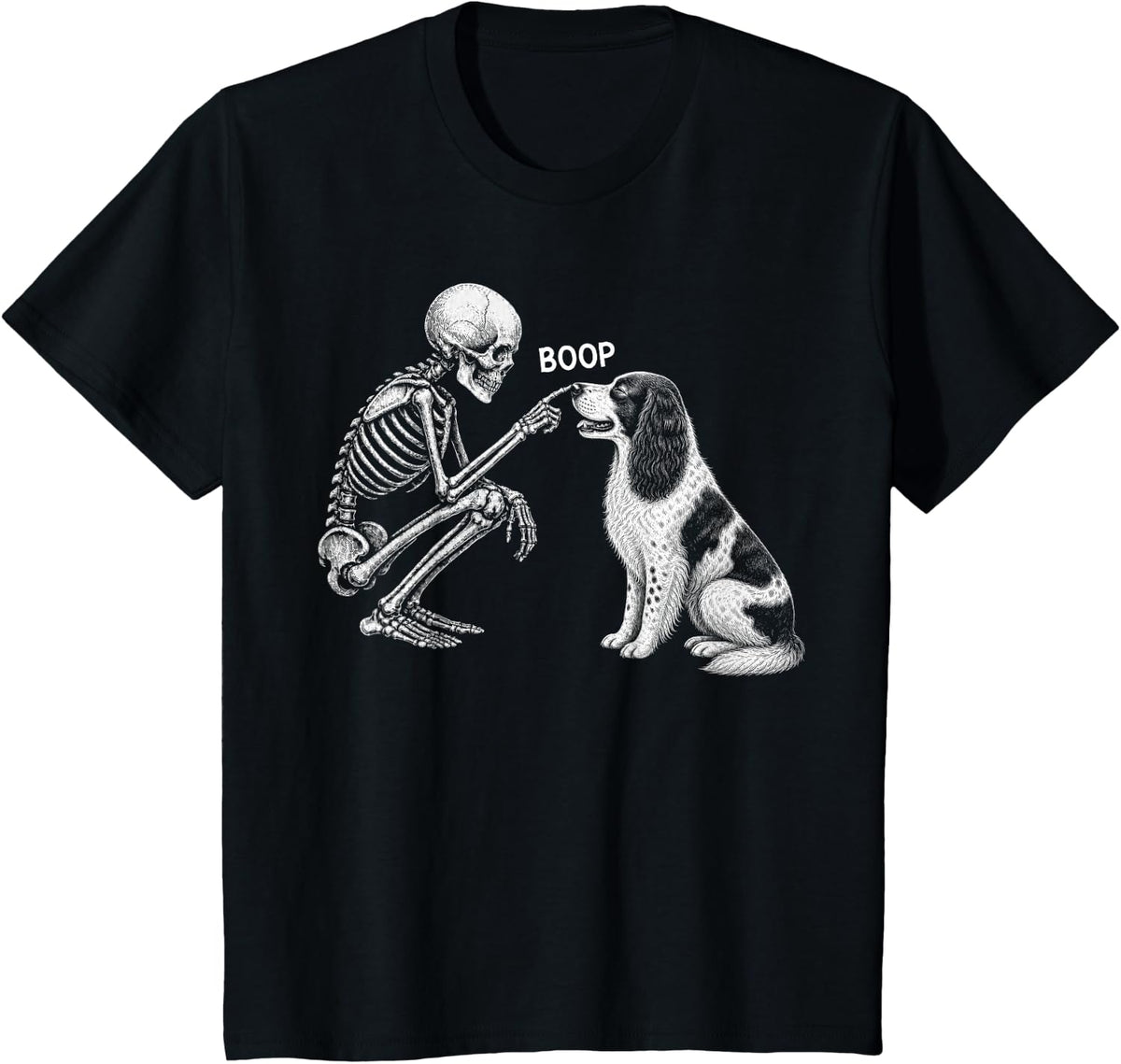 Skeleton Boop English Springer Spaniel Dog Nose Halloween T-Shirt - Black