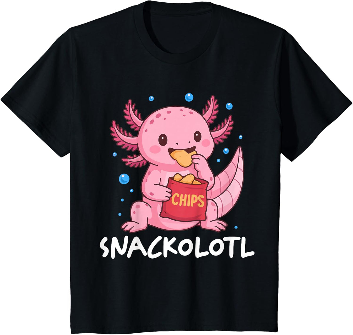 Snackolotl Axolotl Snack T-Shirt Tee for Kids Boys Girls Men Women - Black