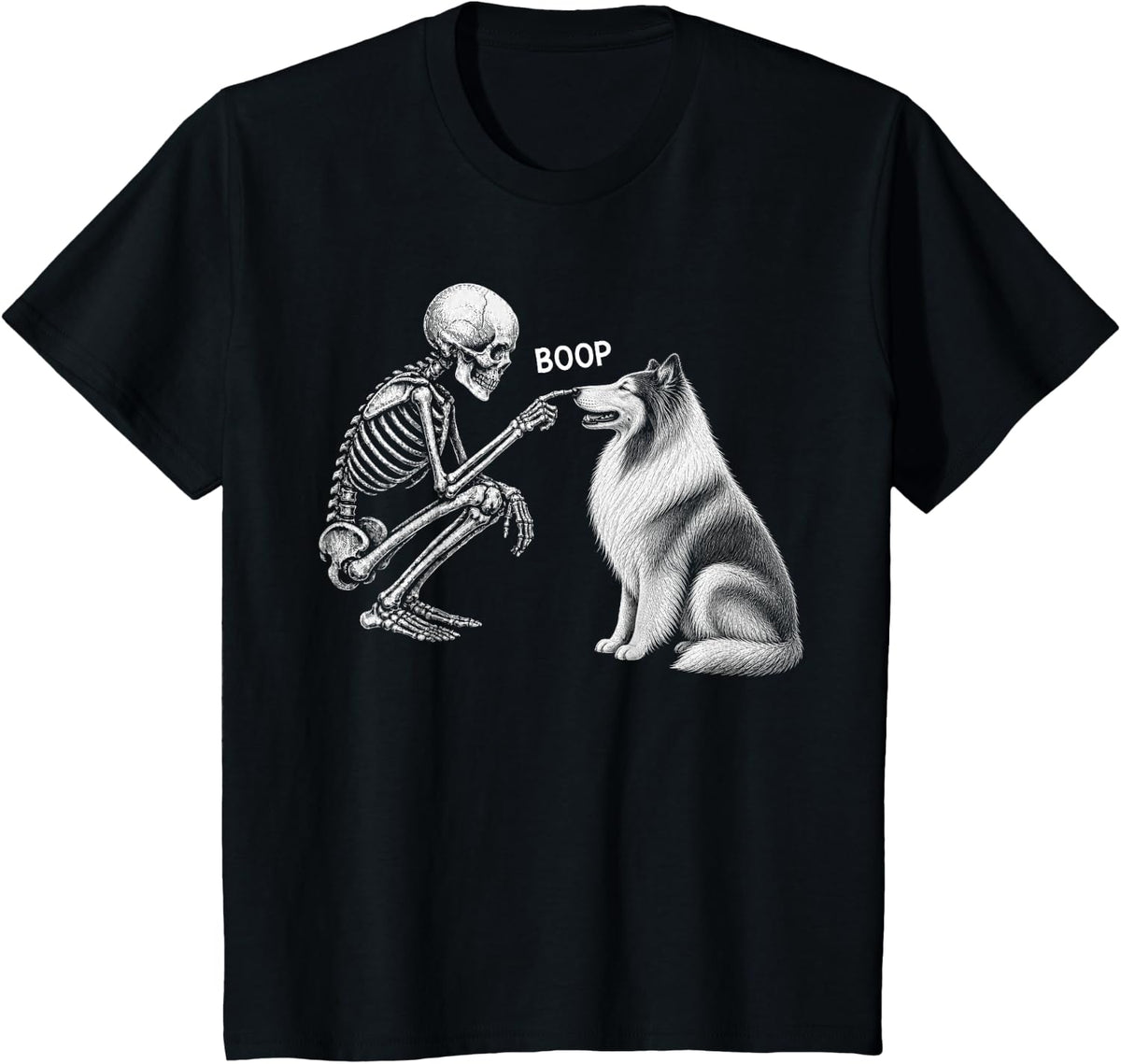 Skeleton Boop Rough Collie Dog Nose Vintage Halloween T-Shirt - Black
