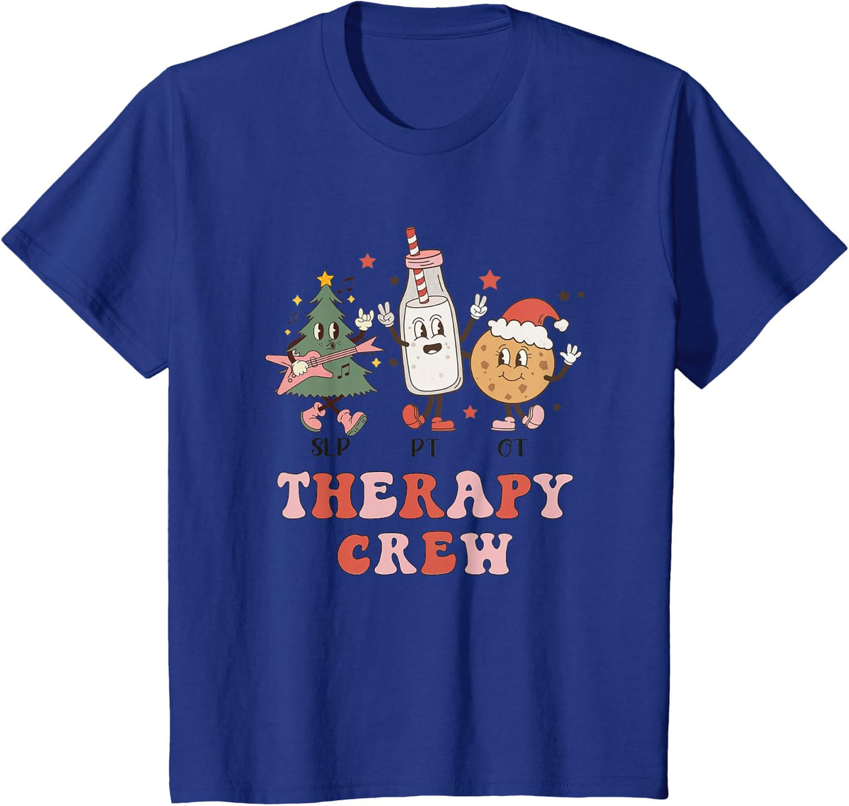 SLP OT PT Therapy Crew Christmas Tree Cookies and Milk T-Shirt - Royal Blue