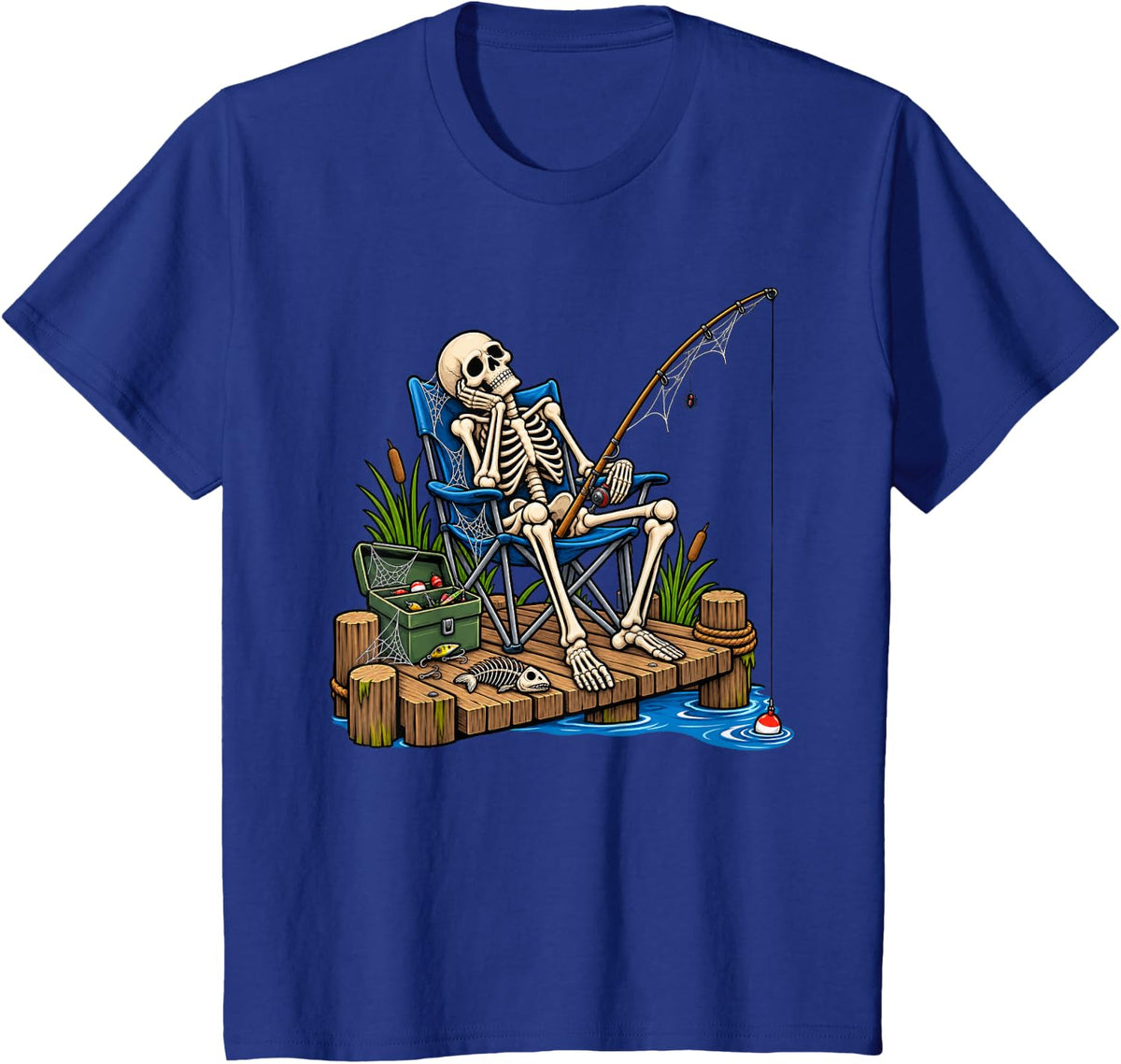 Skeleton Fishing Funny Halloween T-Shirt - Royal Blue