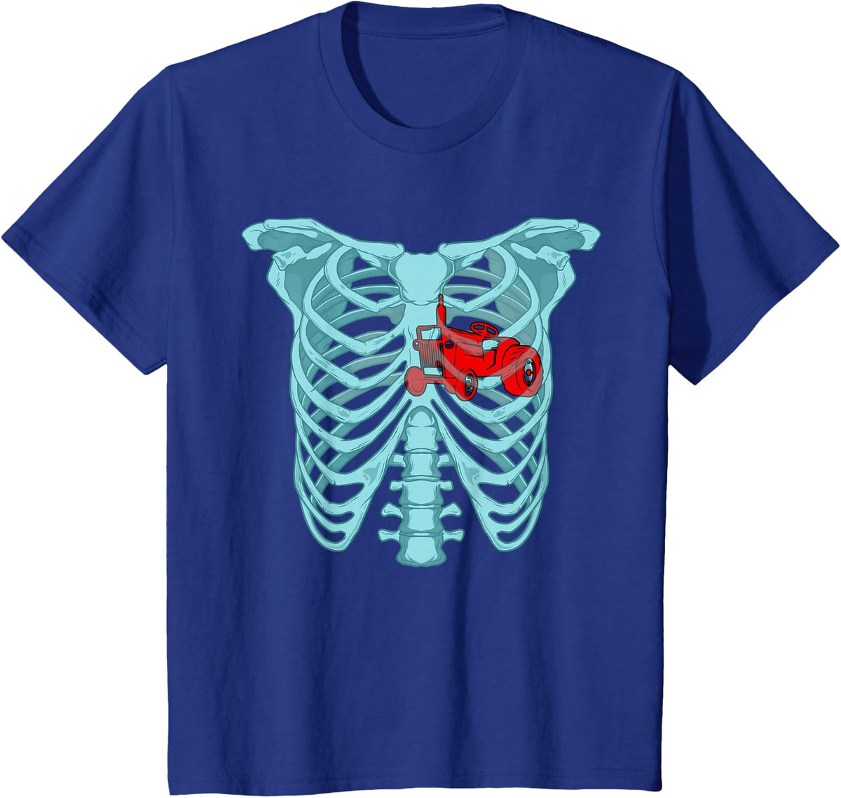Skeleton rib cage tractor lover farmer funny Halloween T-Shirt - Royal Blue