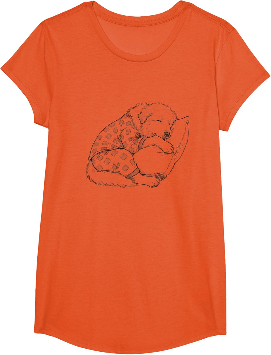 Sleepy Pajama Great Pyrenees Drawing Art Design T-Shirt - Girls Orange