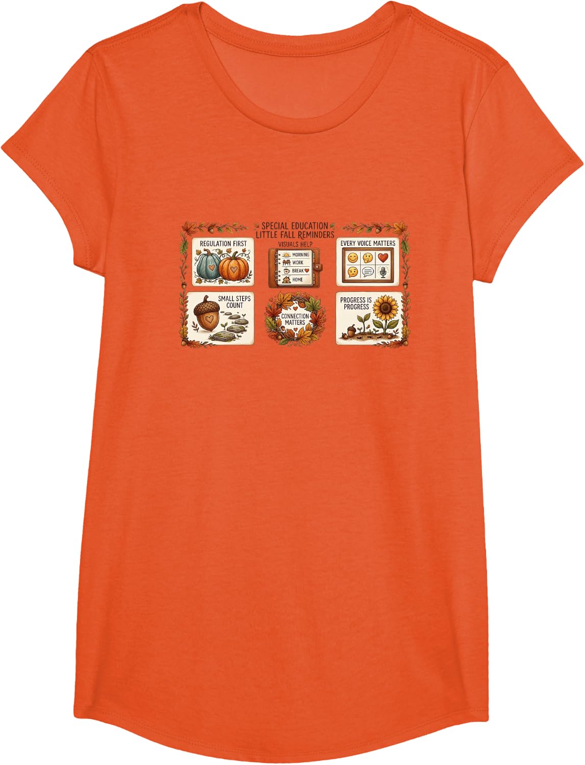 Special Education Little Fall Reminders Autumn SPED Teacher T-Shirt - Girls Orange