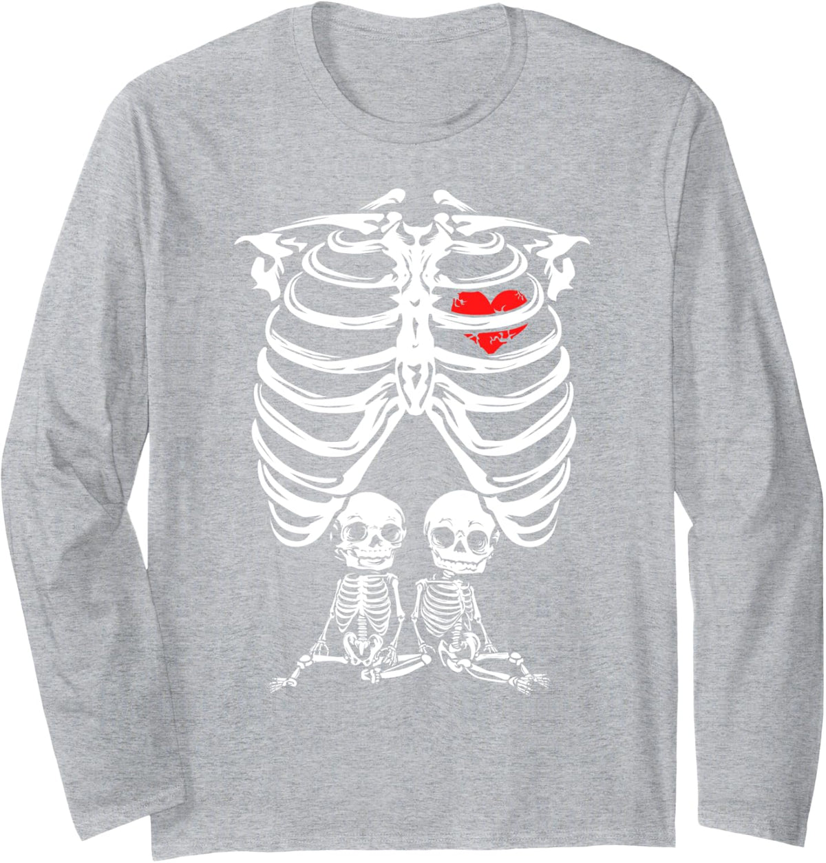 Skeleton Twin Pregnancy Gift Women Funny Twins Announcement Long Sleeve T-Shirt - Adult Unisex Heather Grey
