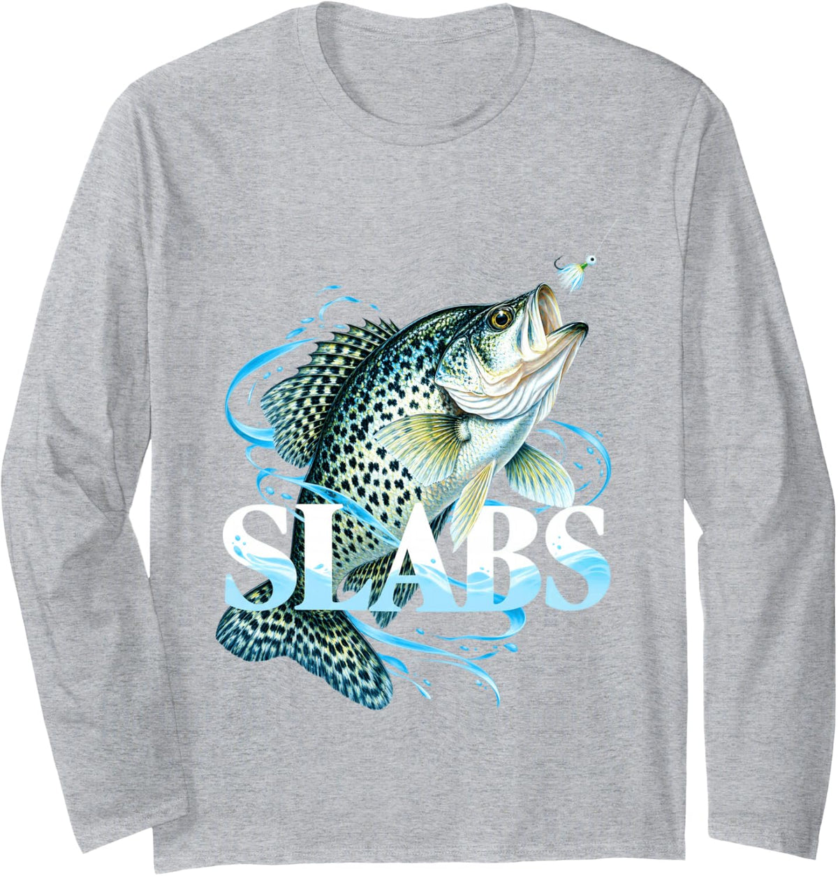 Slabs Crappie Fish Long Sleeve T-Shirt - Adult Unisex Heather Grey