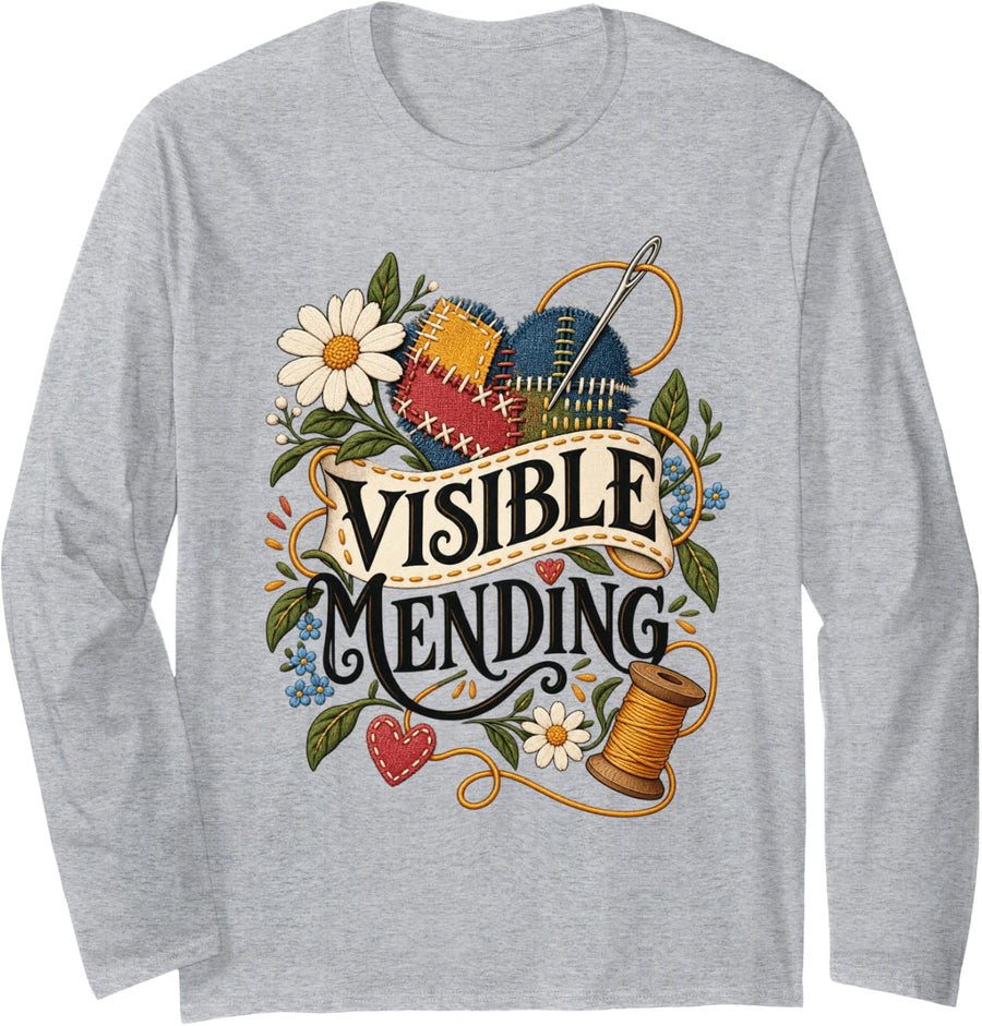 Slow Stitch Repair Hobby Designs Long Sleeve T-Shirt - Adult Unisex Heather Grey