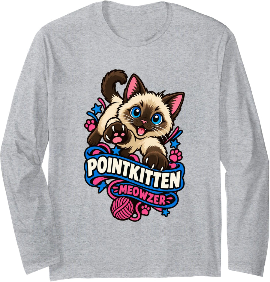 Siamese Kitten Meezer Point Cat Kitty Lover Cute Mom Gift Long Sleeve T-Shirt - Adult Unisex Heather Grey