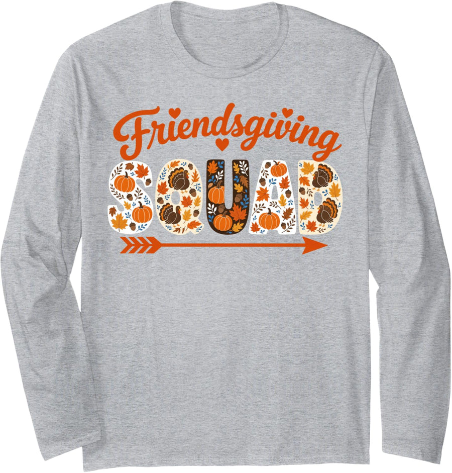 Friendsgiving Squad Matching Group Fall Thanksgiving Friends Long Sleeve T-Shirt - Adult Unisex Heather Grey