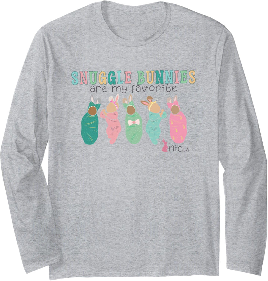 Snuggle Bunnies are My Favorite NICU Nurse Easter Spring Long Sleeve T-Shirt - Adult Unisex Heather Grey