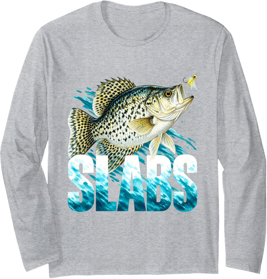 Slabs Crappie Fish and Lure Long Sleeve T-Shirt - Adult Unisex Heather Grey