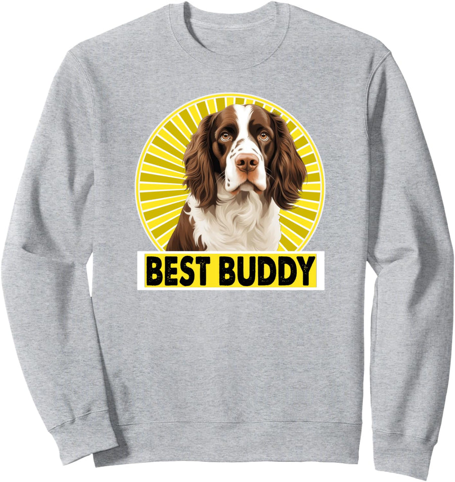 English Springer Spaniel Best Buddy Dog Breed Funny Furry Sweatshirt - Adult Unisex Heather Grey