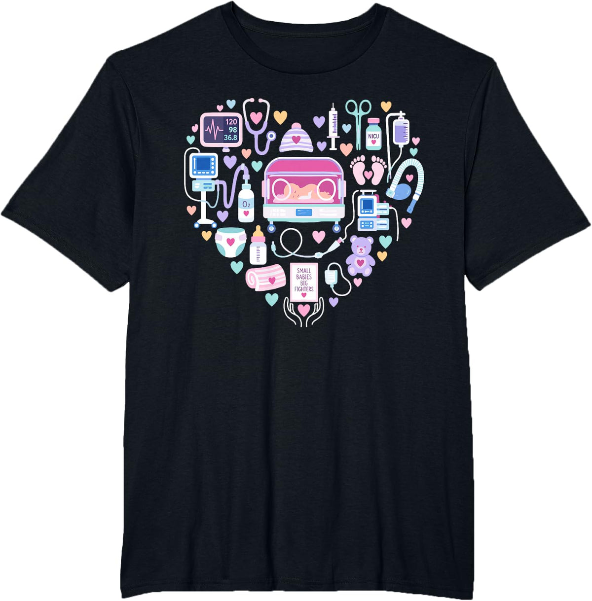 Small Babies Big Fighters Nicu Nurse T-Shirt - Black