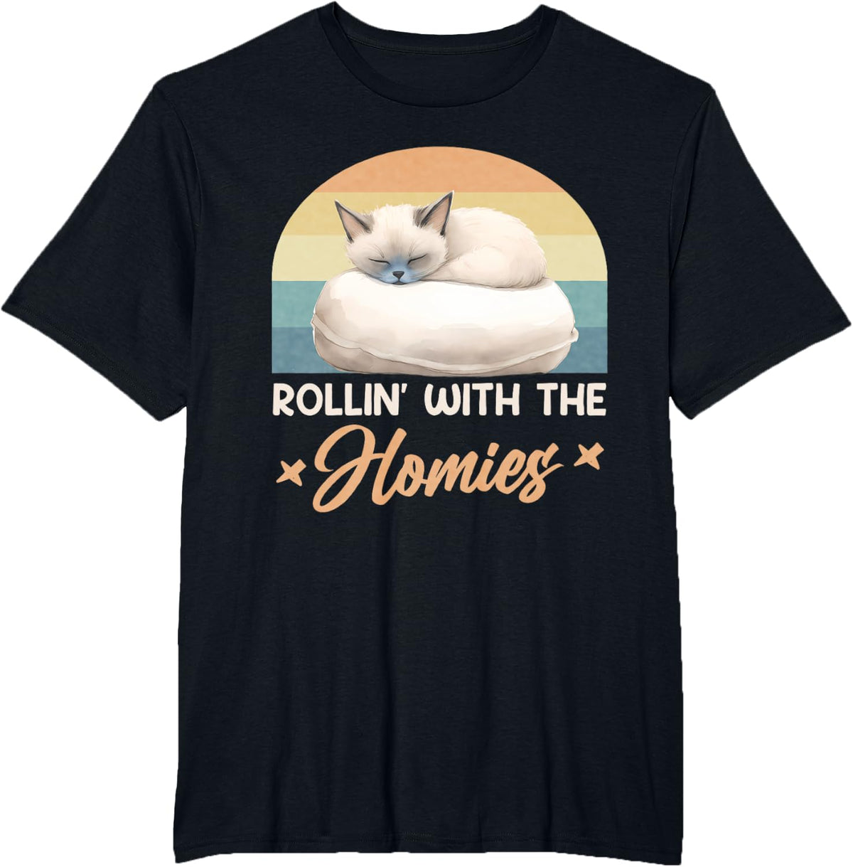 Siamese Cats ROLLIN' WITH THE HOMIES Funny Vintage T-Shirt - Black