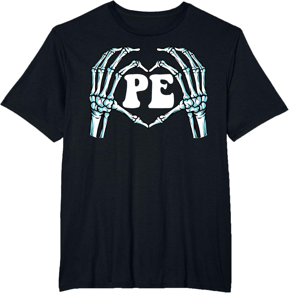 Skeleton Hand Heart PE Teacher Halloween Physical Education T-Shirt - Black