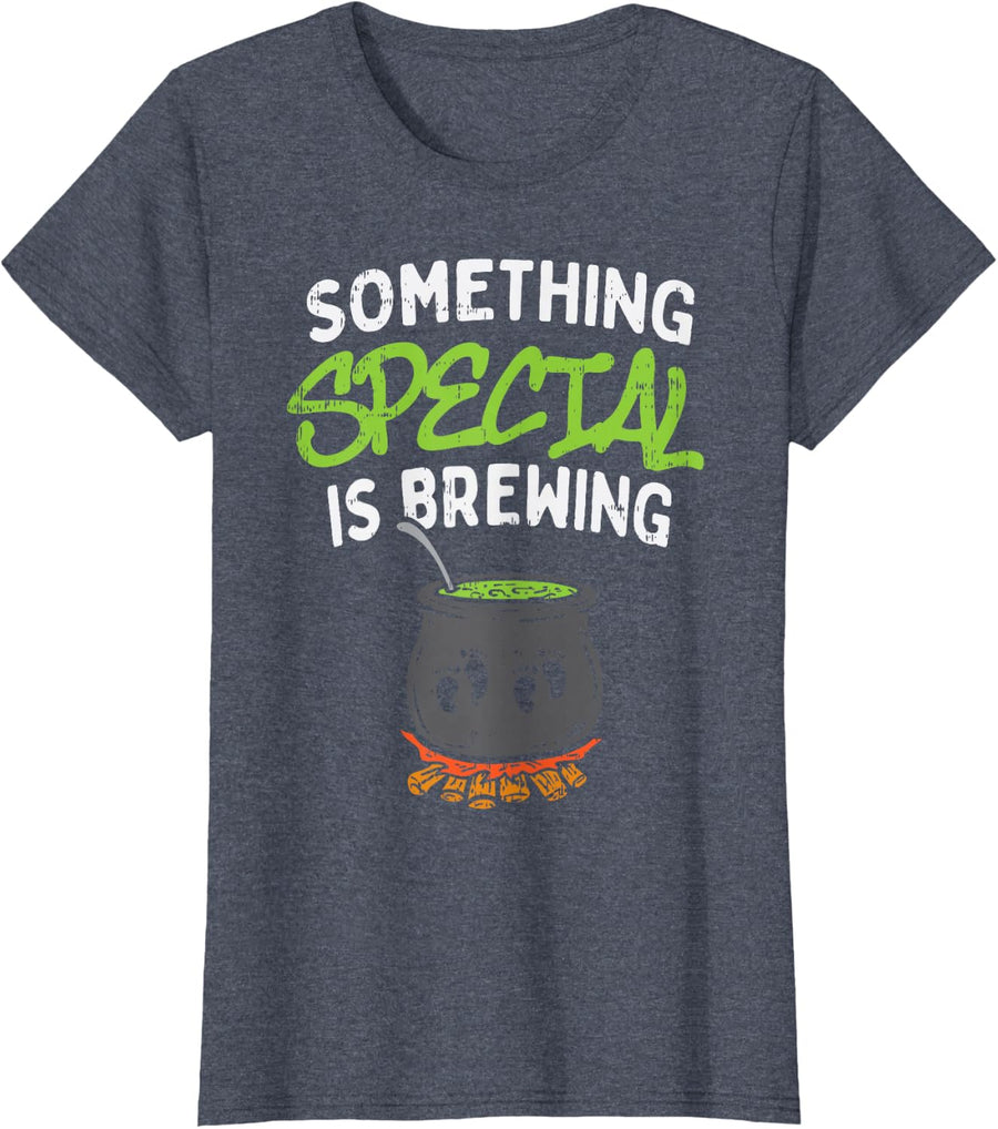 Something Is Brewing Twins Halloween Pregnancy Announcement T-Shirt - Heather Blue